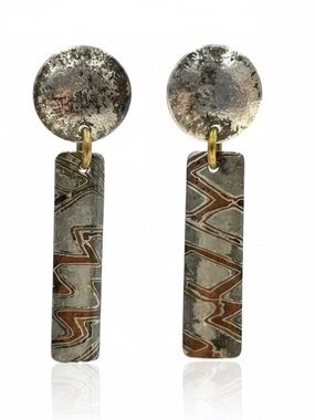 Vintage DG Mokume Gane Sterling Silver Dangle Earrings Rare and VHTF
